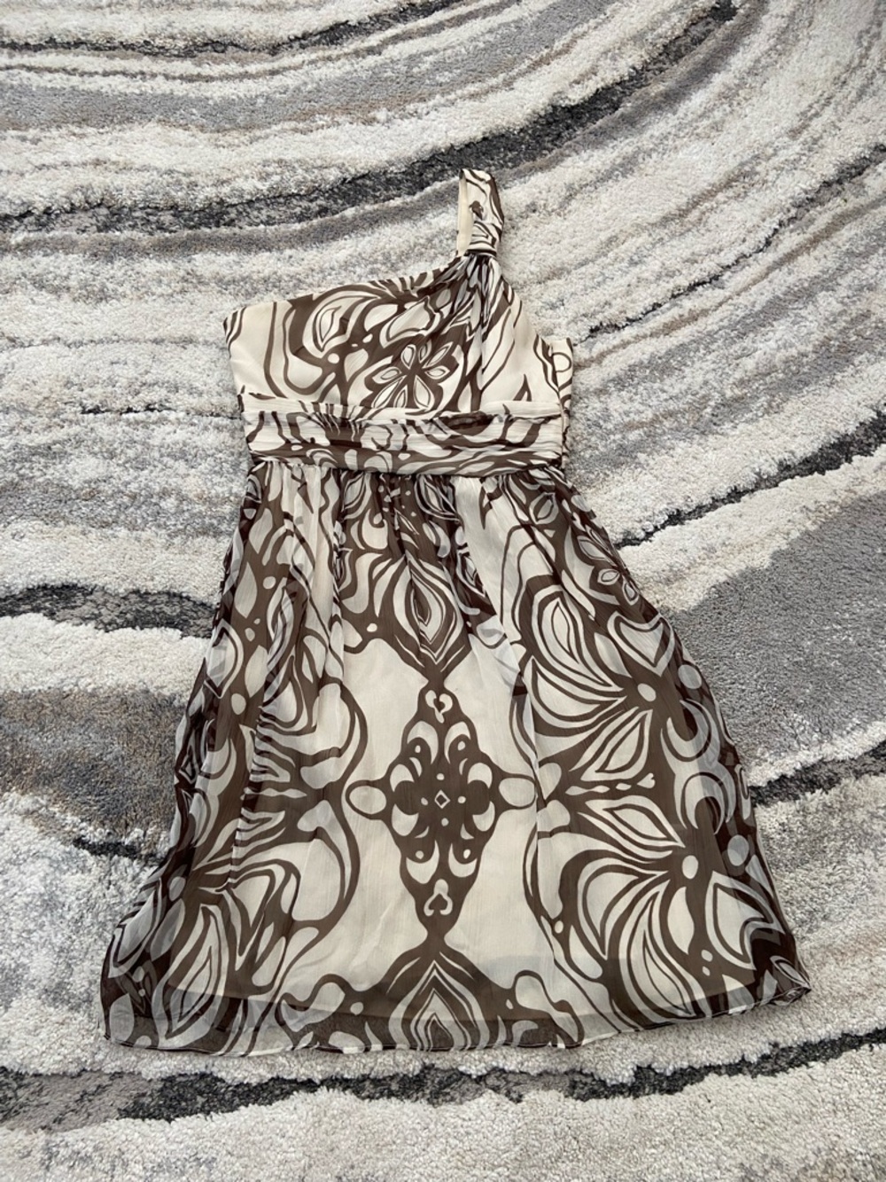 Milly of New York One-Shoulder Cream and Brown Floral-Print Dress